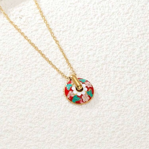 Oil Drip Floral 3D Pendant Necklace NWT - Picture 3 of 3